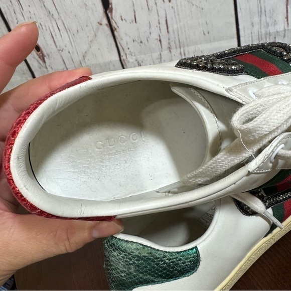 GUCCI ACE SNEAKERS embellished safety pin women’s 6.5 GUC - Picture 4 of 15